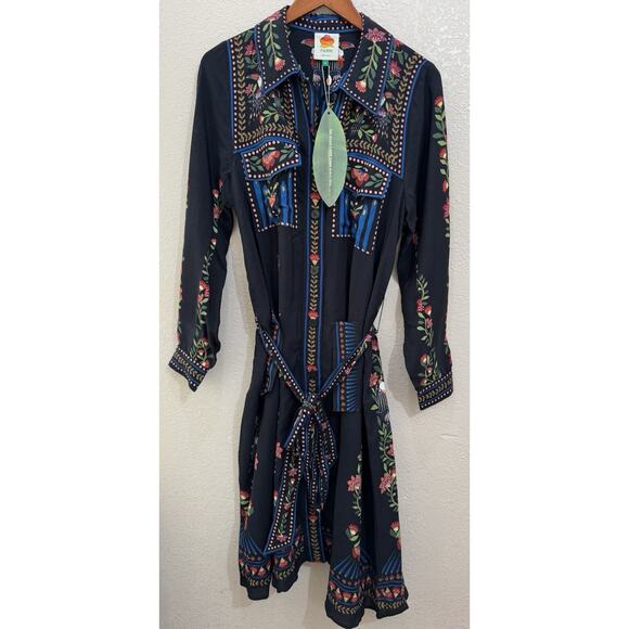 Farm Rio Black Toucan Garden Midi Dress Women's Size S - Picture 2 of 8
